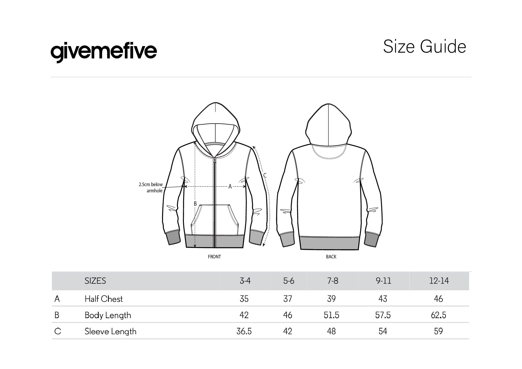 givemefive_taille_enfant_hoodie_zippé givemefive_taille_enfant_hoodie_zippé