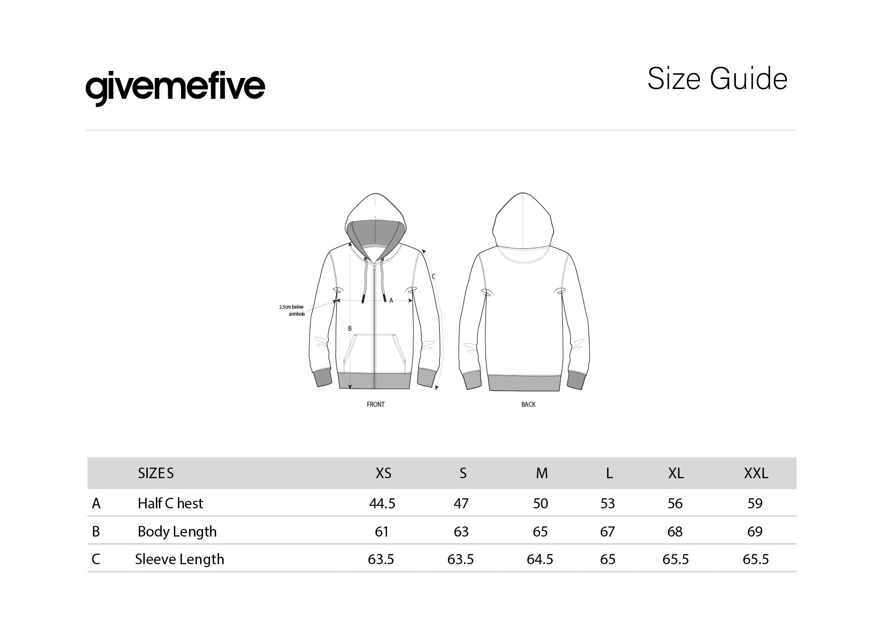 givemefive_taille_femme_hoodie_zippé givemefive_taille_femme_hoodie_zippé
